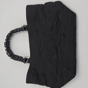 Talbots Elegant Embroidered Beaded Linen Black Handbag